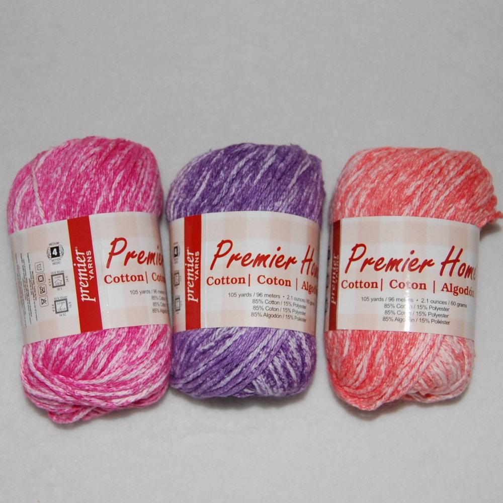 Mixed Lot of 3, #4 Worsted, Premier Yarns, 85% Cotton